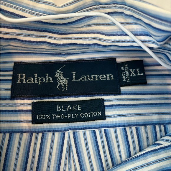 Ralph Lauren Blake Men's XL White Blue Striped Long Sleeve Button Down Shirt - Picture 3 of 4